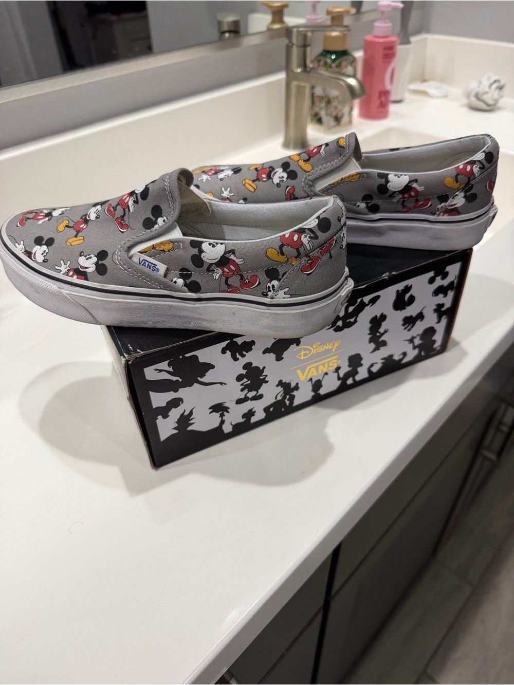 Vans Mickey Mouse Slip-On Sneakers - Gray with Red & Yellow Accents - Picture 5 of 5